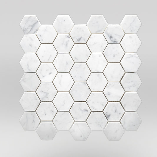 White Carrara Polished Hexagon 2" Marble Mosaic 2" / Hexagon / Polished BigAppleMarble.com