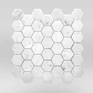 White Carrara Polished Hexagon 2" Marble Mosaic 2" / Hexagon / Polished BigAppleMarble.com