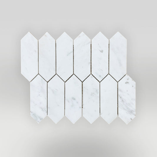 White Carrara Polished Picket Mosaic