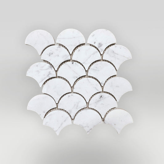 White Carrara Polished Scallop Mosaic